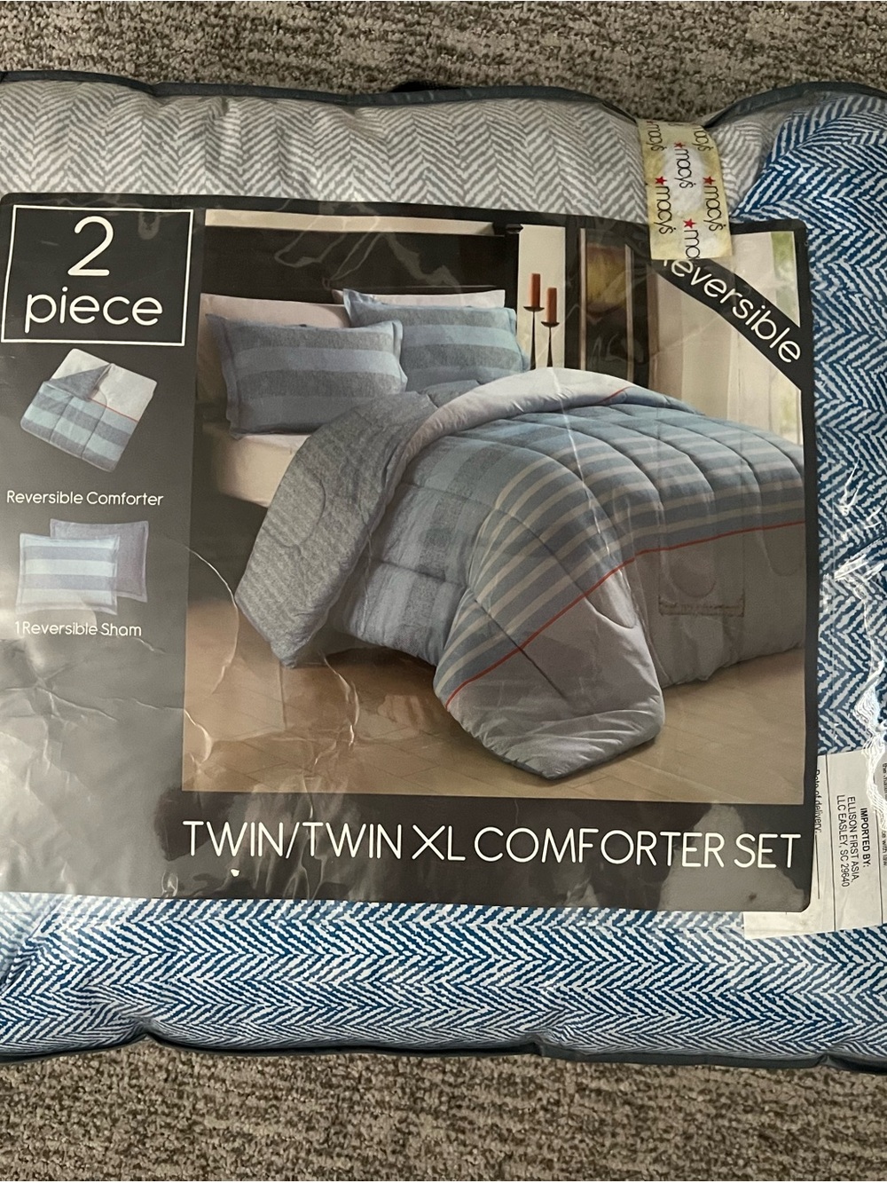 Macy's Light Blue and Gray Striped Twin/Twin XL Comforter Set
